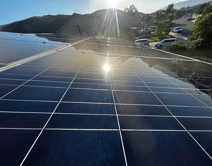 Clean solar panels rooftop sunlight